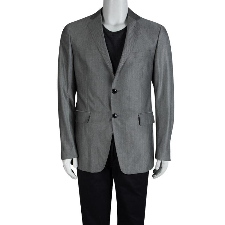 Pre Owned Etro Monochrome Patterned Notched Collar Blazer L