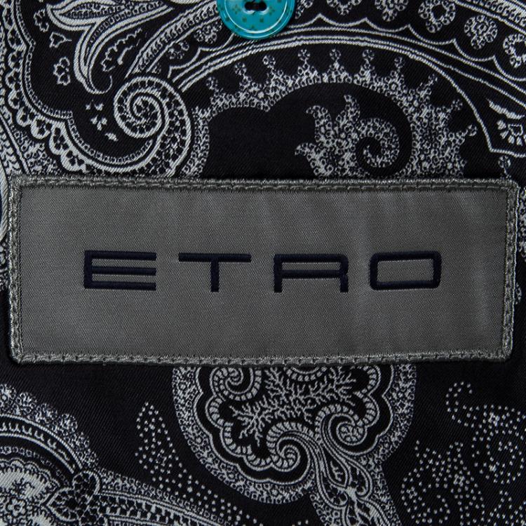 Pre Owned Etro Monochrome Patterned Notched Collar Blazer L