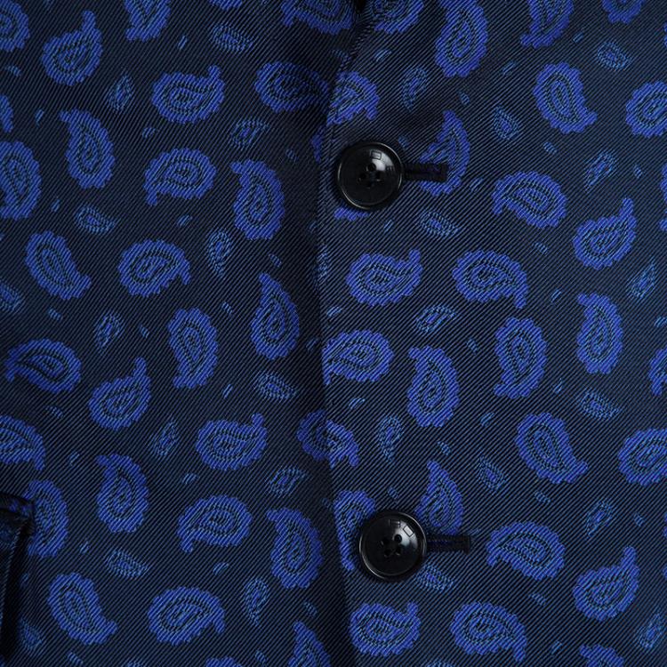 Pre Owned Etro Blue Paisley Motif Jacquard Silk Blazer M