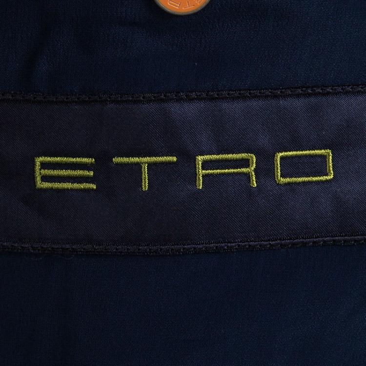 Pre Owned Etro Blue Paisley Motif Jacquard Silk Blazer M