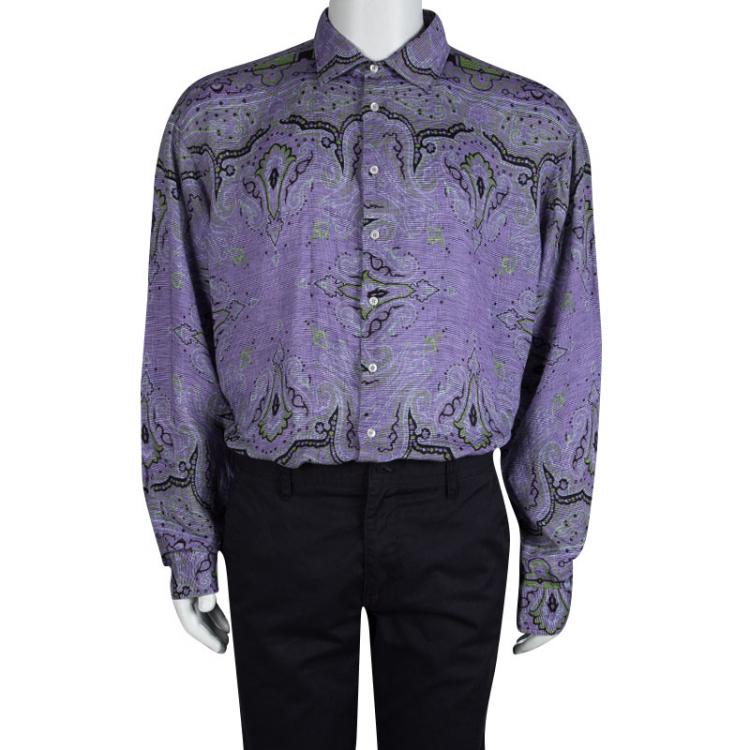 Pre Owned Etro Purple Printed Linen Long Sleeve Shirt XXL