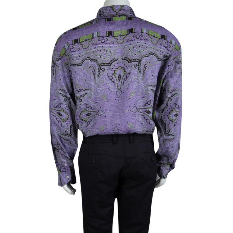 Pre Owned Etro Purple Printed Linen Long Sleeve Shirt XXL