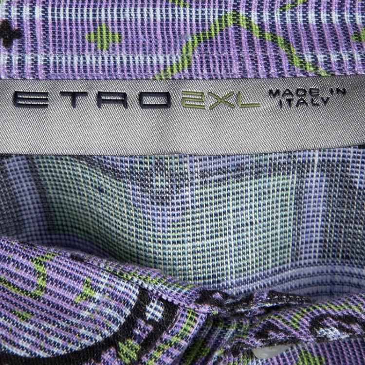 Pre Owned Etro Purple Printed Linen Long Sleeve Shirt XXL