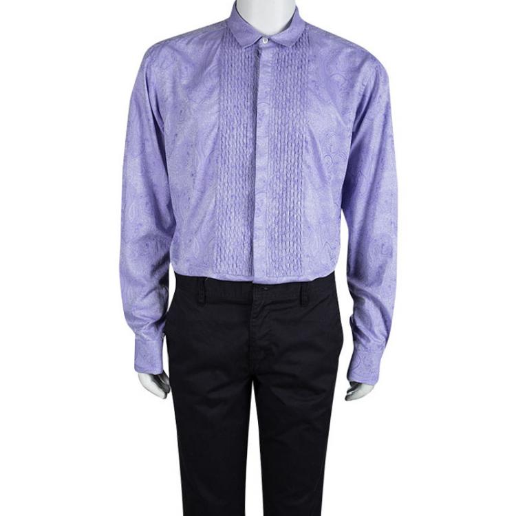 Pre Owned Etro Purple Cotton Paisley Motif Long Sleeve Button Front Shirt XL