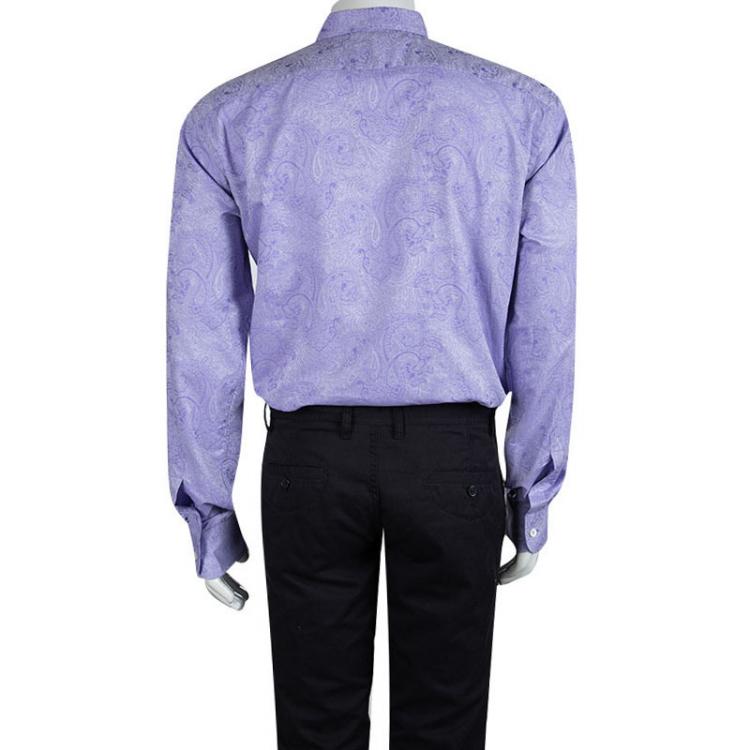 Pre Owned Etro Purple Cotton Paisley Motif Long Sleeve Button Front Shirt XL