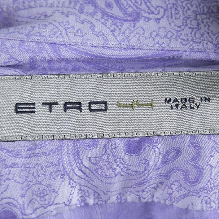 Pre Owned Etro Purple Cotton Paisley Motif Long Sleeve Button Front Shirt XL