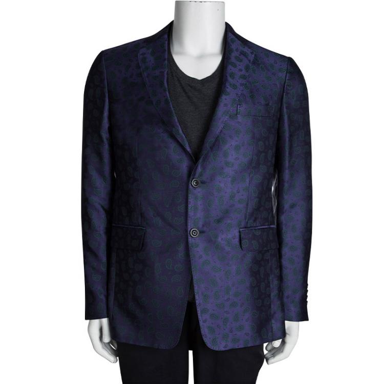 Pre Owned Etro Purple Paisley Motif Jacquard Silk Blazer M