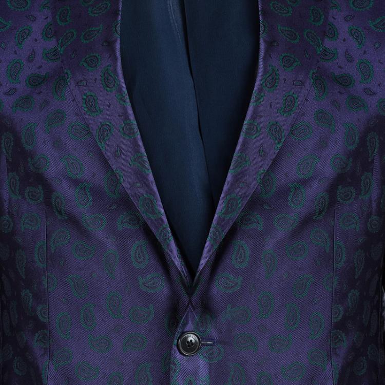 Pre Owned Etro Purple Paisley Motif Jacquard Silk Blazer M