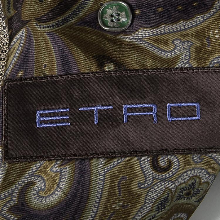 Pre Owned Etro Brown Patterned Jacquard Silk Blazer L