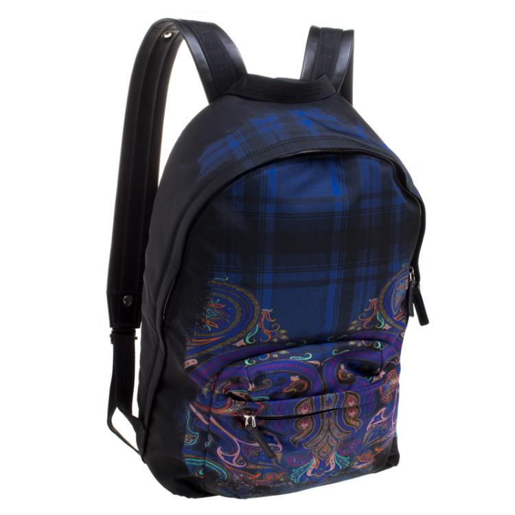 Pre Owned Etro Black Paisley Printed Nylon Backpack