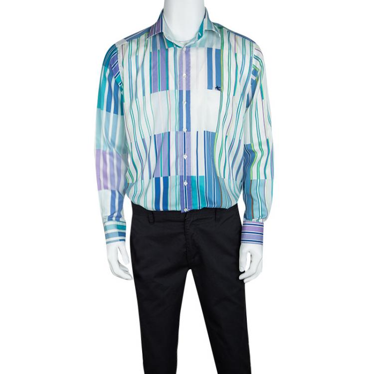 Pre Owned Etro Multicolor Striped Cotton Long Sleeve Button Front Shirt L