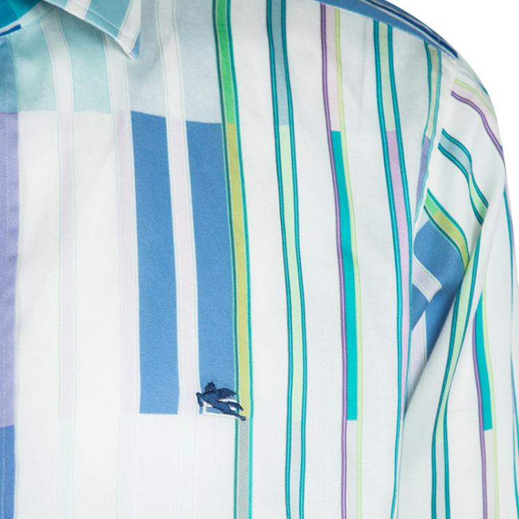 Pre Owned Etro Multicolor Striped Cotton Long Sleeve Button Front Shirt L