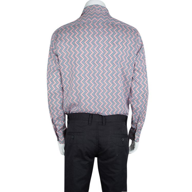 Pre Owned Etro Multicolor Zig Zag Houndstooth Print Long Sleeve Button Front Shirt L