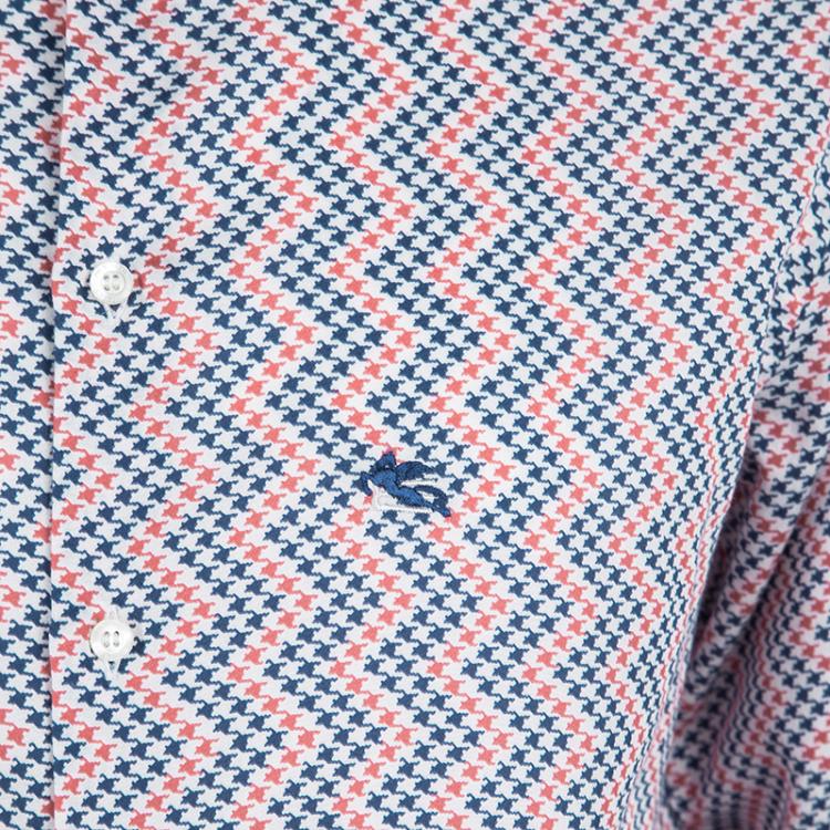 Pre Owned Etro Multicolor Zig Zag Houndstooth Print Long Sleeve Button Front Shirt L