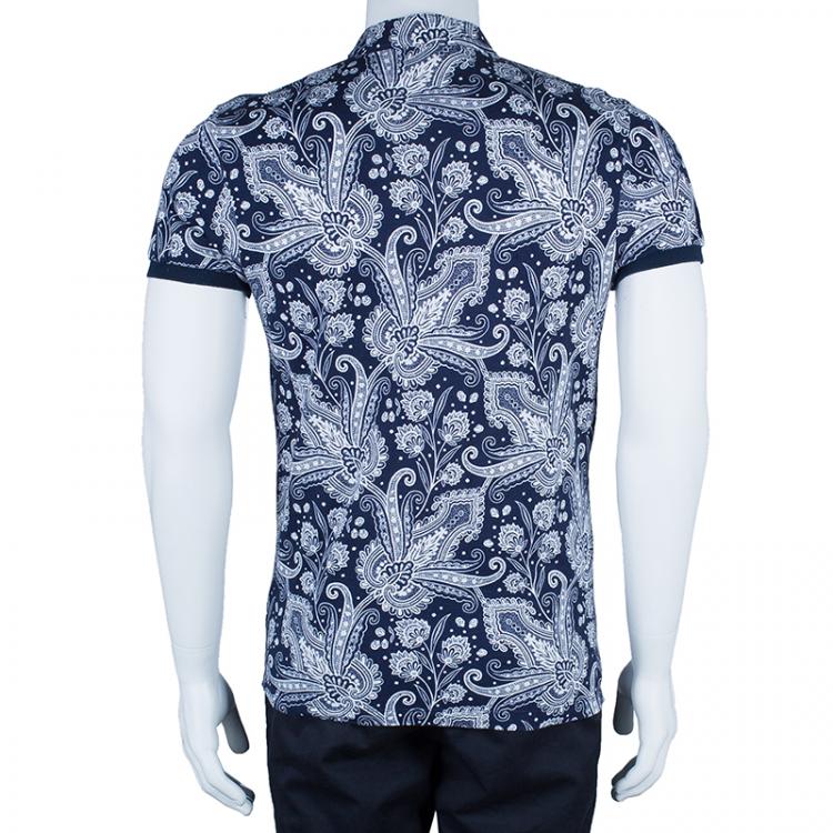 Pre Owned Etro Men's Navy Paisley Polo Shirt S