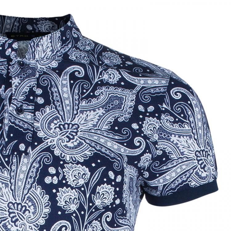 Pre Owned Etro Men's Navy Paisley Polo Shirt S