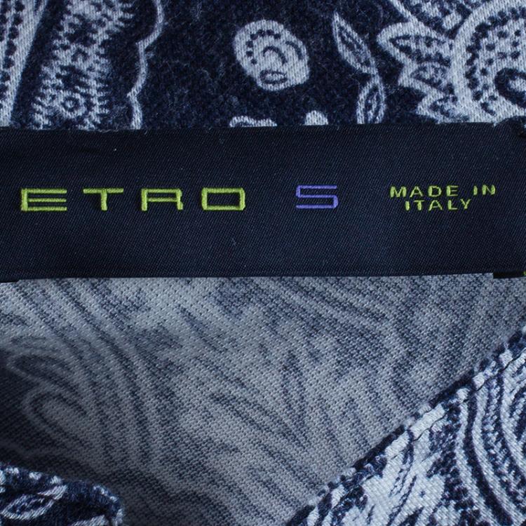 Pre Owned Etro Men's Navy Paisley Polo Shirt S