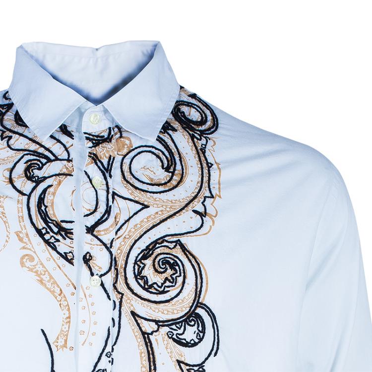 Pre Owned Etro Men's White Embroidered Shirt XXL