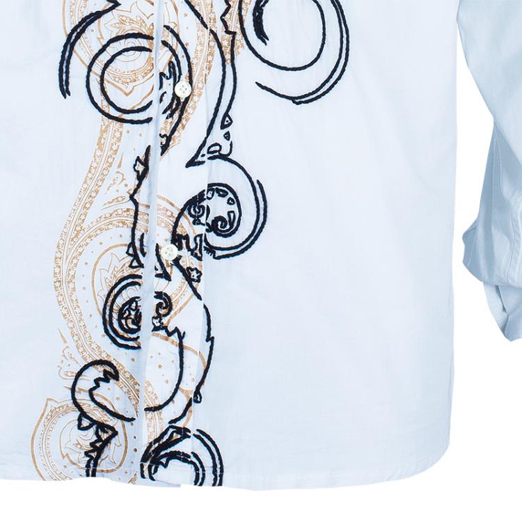 Pre Owned Etro Men's White Embroidered Shirt XXL