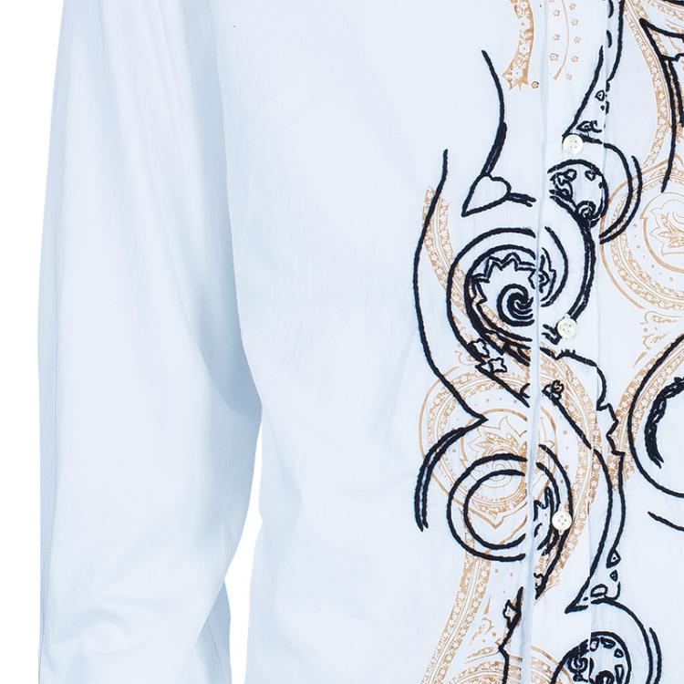 Pre Owned Etro Men's White Embroidered Shirt XXL