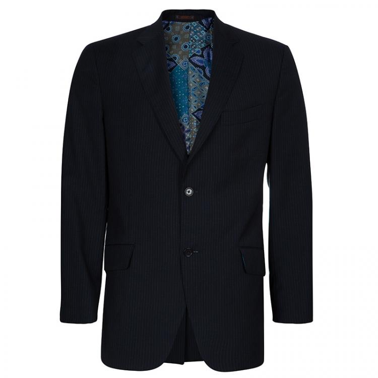 Pre Owned Etro Men's Navy Blue Pinstripe Sports Coat L