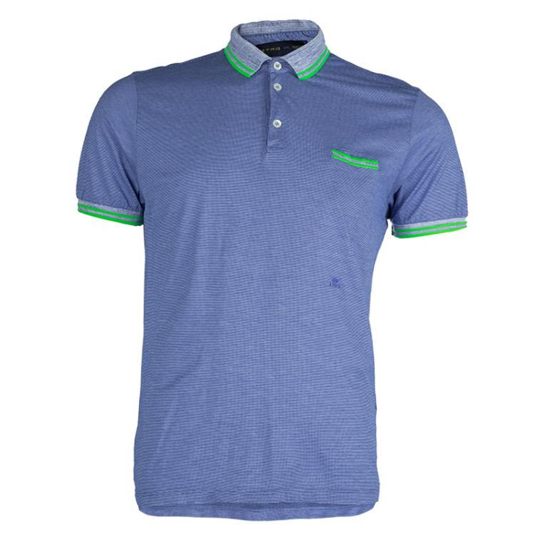 Pre Owned Etro Blue Contrast Rib Trim Polo T-Shirt M