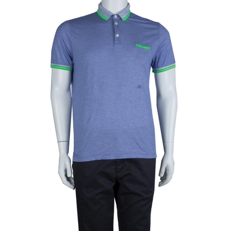 Pre Owned Etro Blue Contrast Rib Trim Polo T-Shirt M