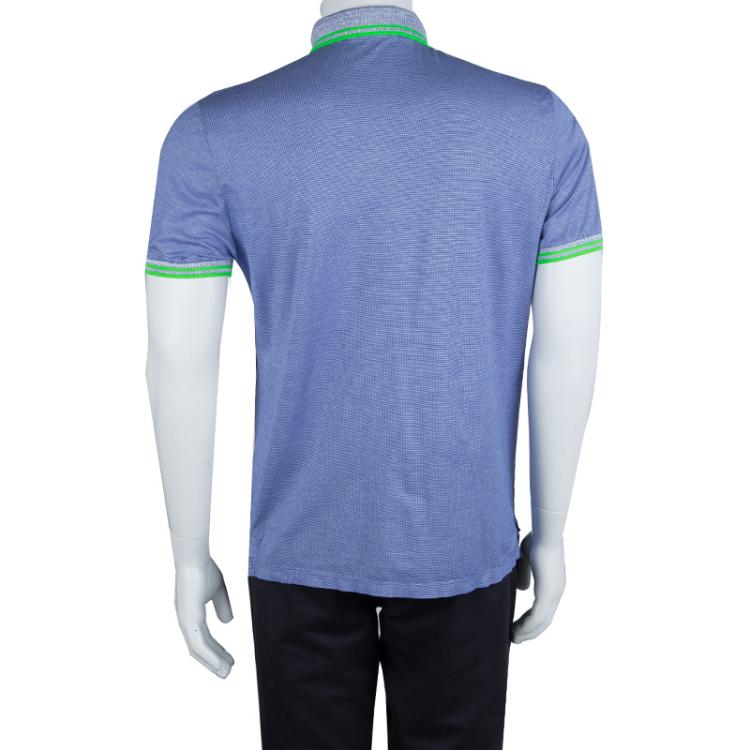 Pre Owned Etro Blue Contrast Rib Trim Polo T-Shirt M