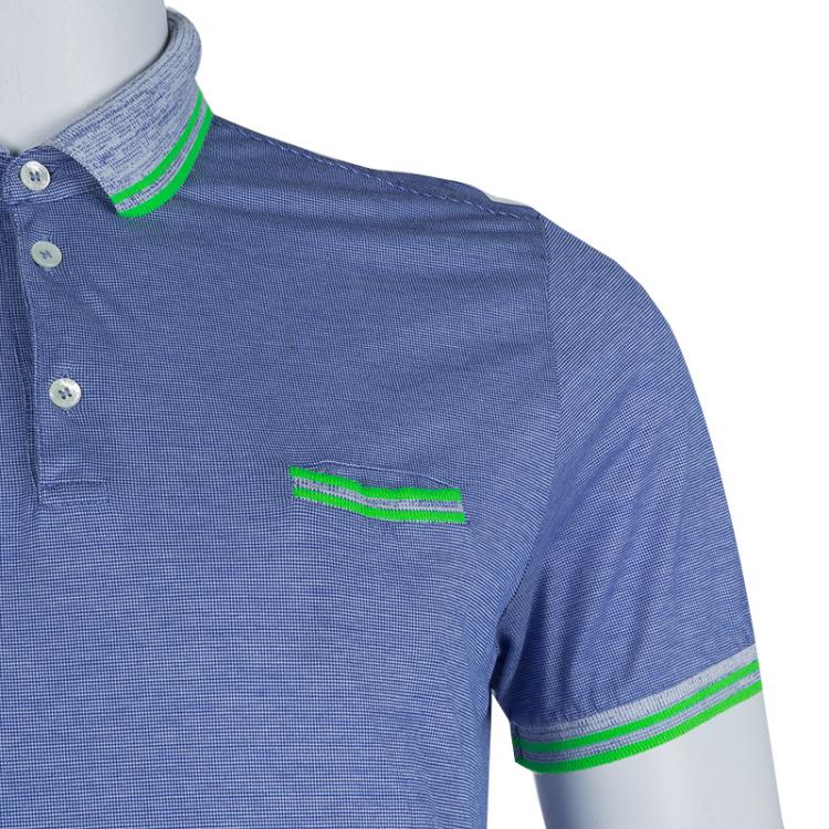 Pre Owned Etro Blue Contrast Rib Trim Polo T-Shirt M