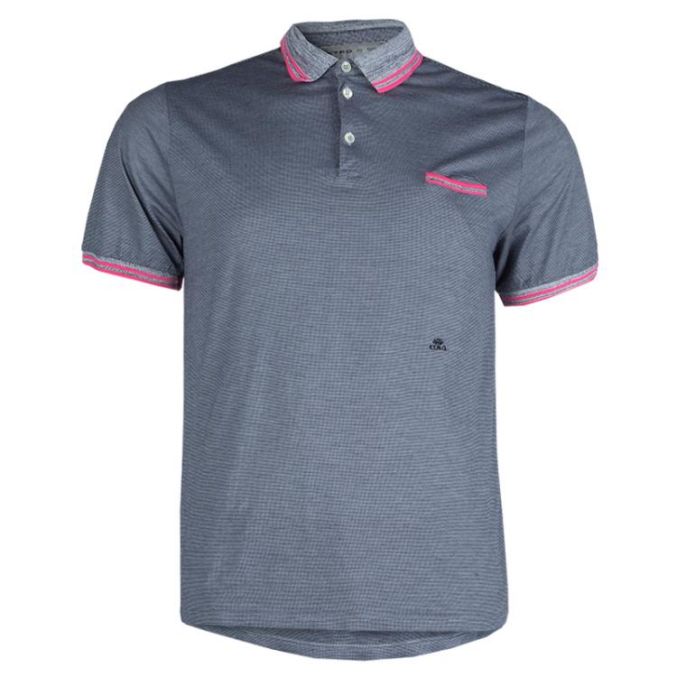 Pre Owned Etro Grey Contrast Rib Trim Polo T-Shirt M