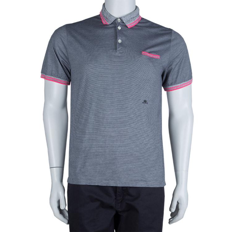 Pre Owned Etro Grey Contrast Rib Trim Polo T-Shirt M