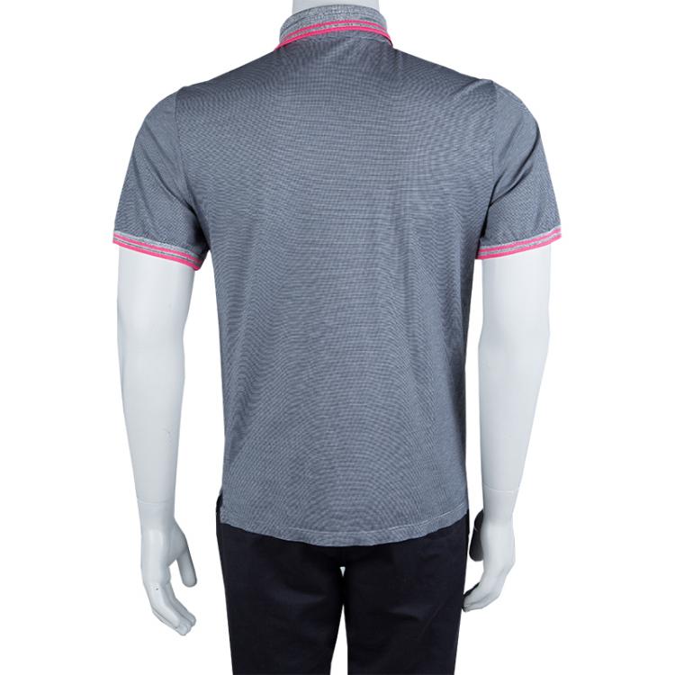 Pre Owned Etro Grey Contrast Rib Trim Polo T-Shirt M