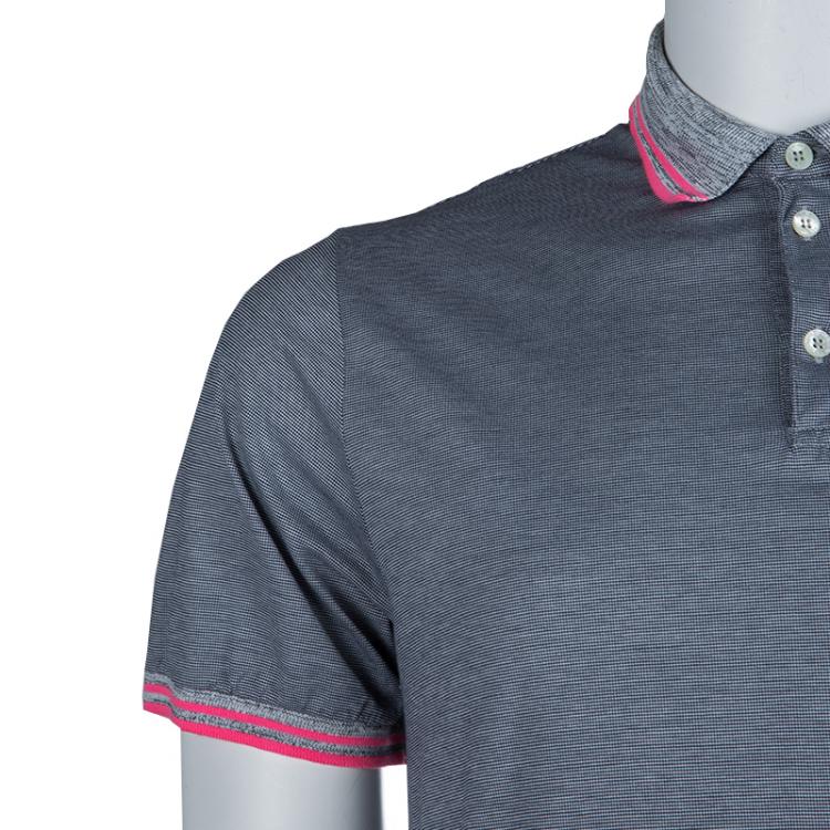 Pre Owned Etro Grey Contrast Rib Trim Polo T-Shirt M