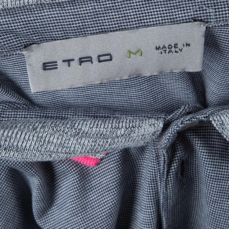 Pre Owned Etro Grey Contrast Rib Trim Polo T-Shirt M