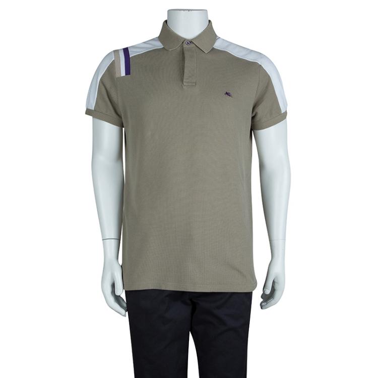 Pre Owned Etro Khaki Colorblock Knit Polo T-Shirt XL