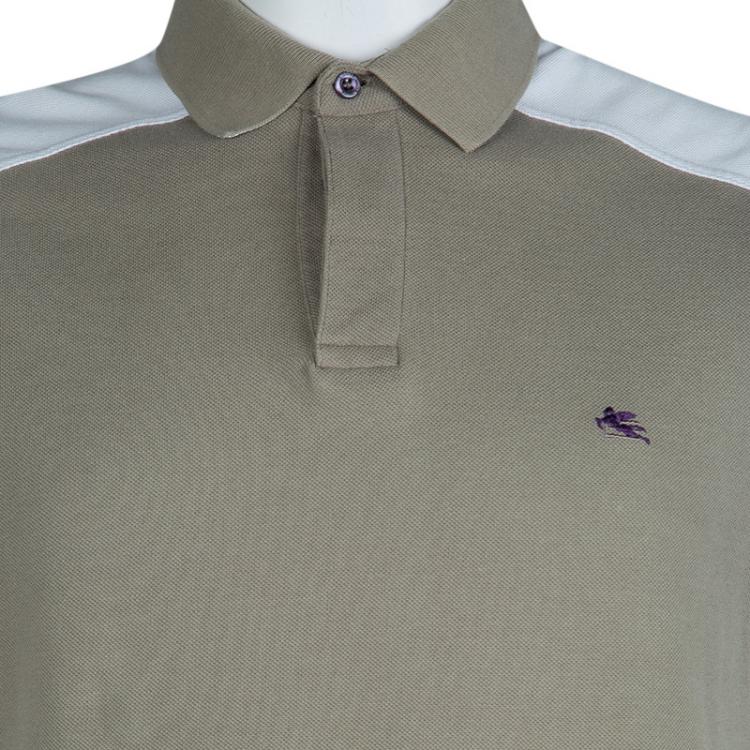 Pre Owned Etro Khaki Colorblock Knit Polo T-Shirt XL