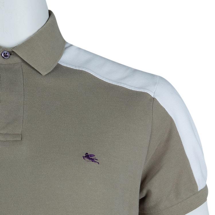 Pre Owned Etro Khaki Colorblock Knit Polo T-Shirt XL