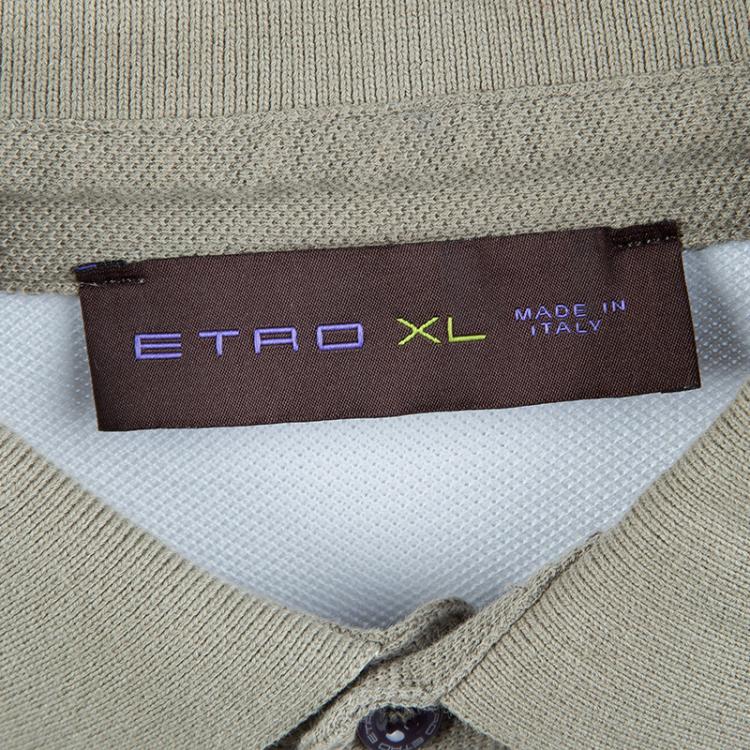 Pre Owned Etro Khaki Colorblock Knit Polo T-Shirt XL