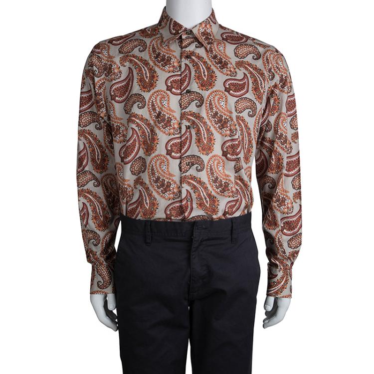 Pre Owned Etro Beige Paisley Print Long Sleeve Button Front Cotton Shirt  L