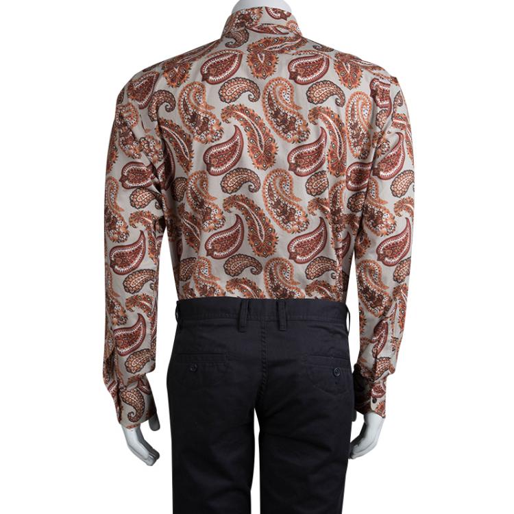 Pre Owned Etro Beige Paisley Print Long Sleeve Button Front Cotton Shirt  L
