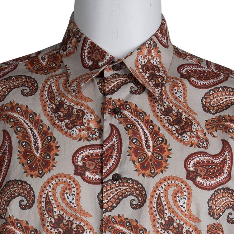 Pre Owned Etro Beige Paisley Print Long Sleeve Button Front Cotton Shirt  L