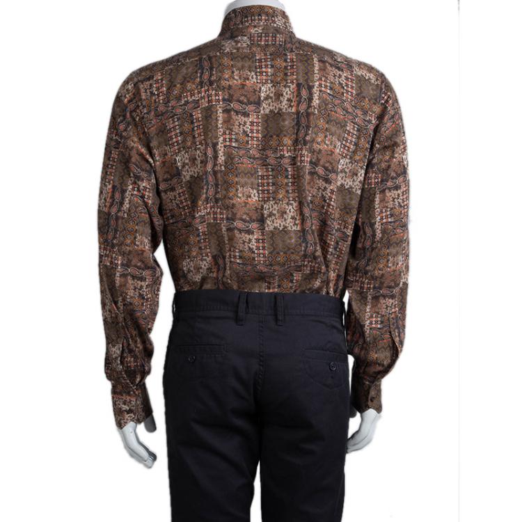 Pre Owned Etro Brown Printed Long Sleeve Button Front Shirt L