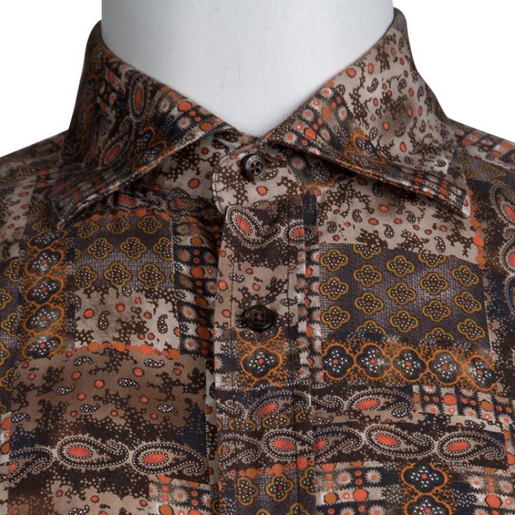 Pre Owned Etro Brown Printed Long Sleeve Button Front Shirt L