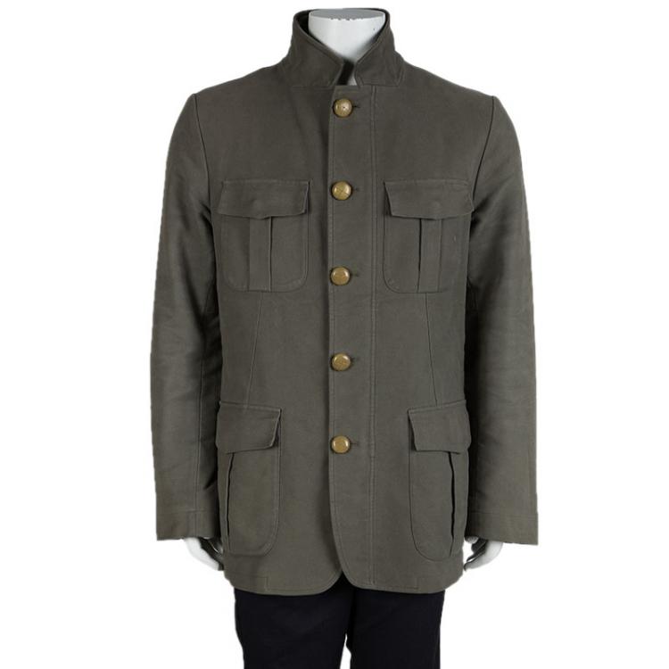 مملوكة مسبقًا Etro Olive Green Patch Pocket Detail Button Front Jacket XL