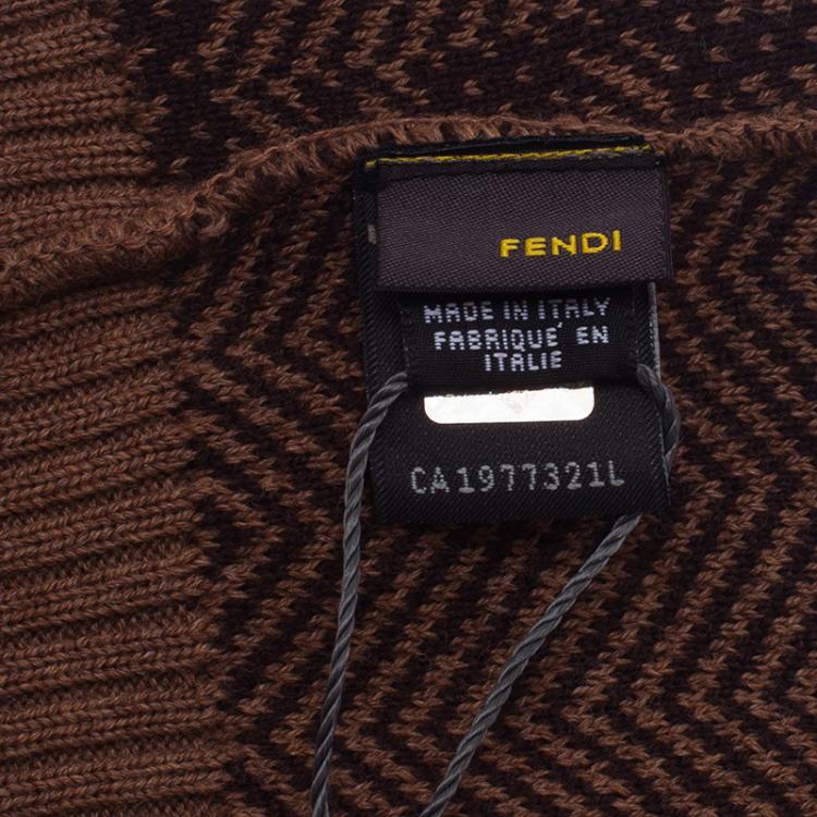 Pre Owned Fendi Brown Woven Wool Beanie