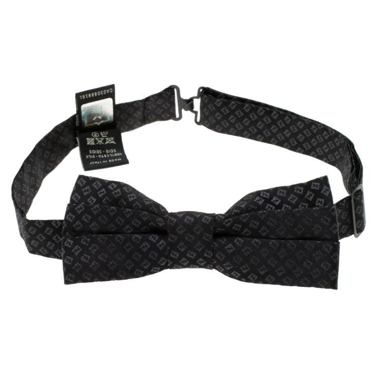 Pre Owned Fendi Black Silk FF Logo Bow Tie 