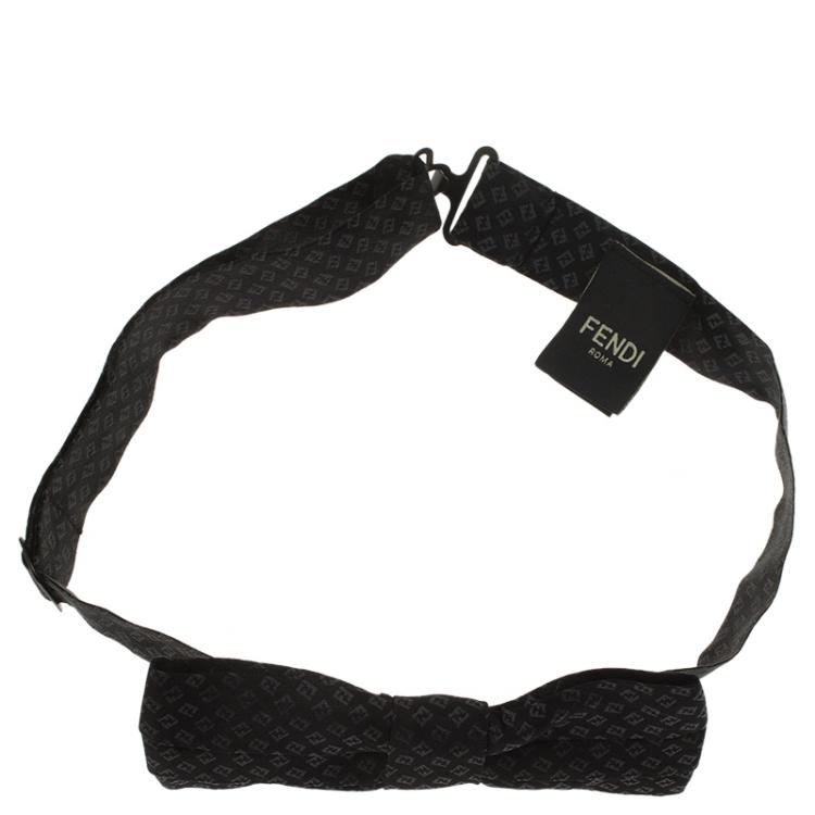 Pre Owned Fendi Black Silk Zucchino Bow Tie