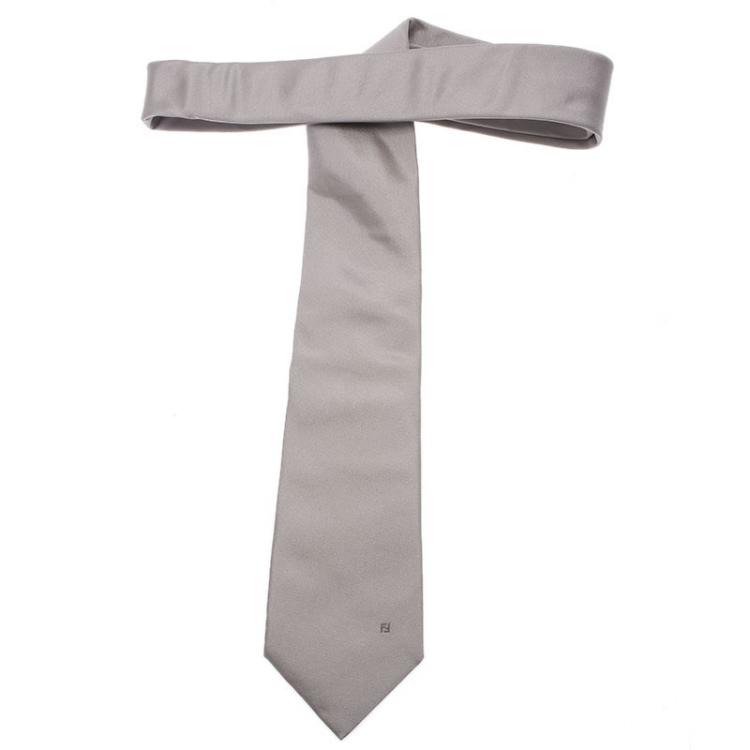 Pre Owned Fendi Grey Silk Tie