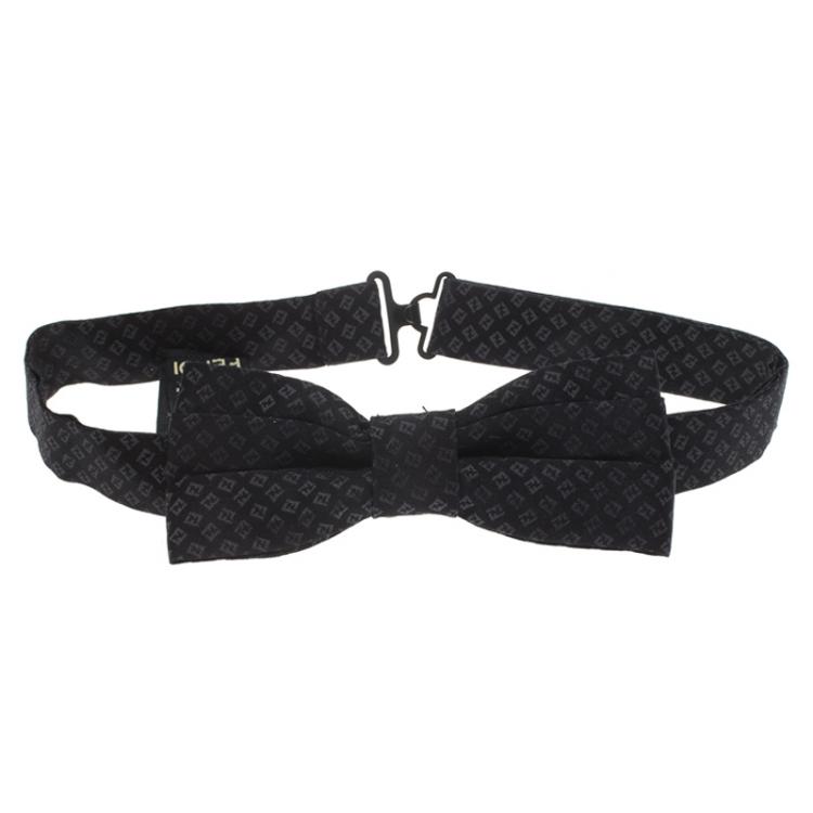 Pre Owned Fendi Black Silk FF Logo Bow Tie