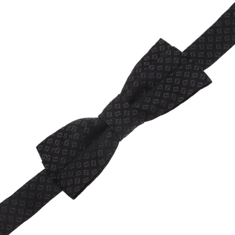 Pre Owned Fendi Black Silk FF Logo Bow Tie